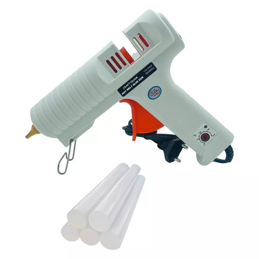 CRAFTYGUN 150 W Glue Gun with 5 Sticks Standard Temperature White 11 mm Stick Dia., CRAFTYGUN (WHITE) (150 WATT) 5 STICKS