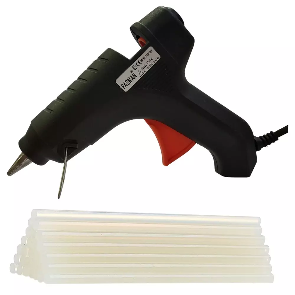 Fadman 40 W Hot Melt Glue Gun with 20 Sticks Standard Temperature Black 11 mm Stick Dia., 40WATT-NEWBLACK-RED-TRIGGER-(20STCKS)