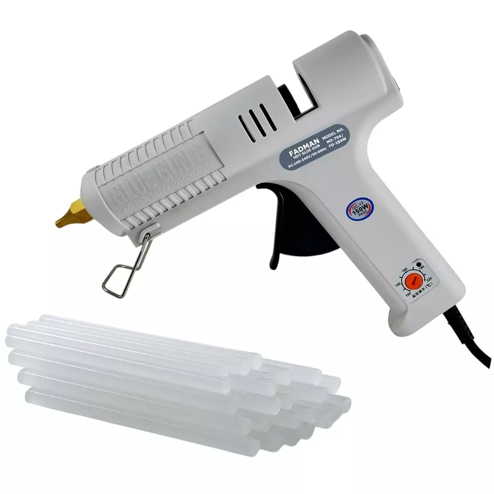 Fadman 150 W Crown or Max Glue Gun with 15 Sticks Adjustable Temperature White 11 mm Stick Dia., FD/CR150W-/FDMAXCR-15ST