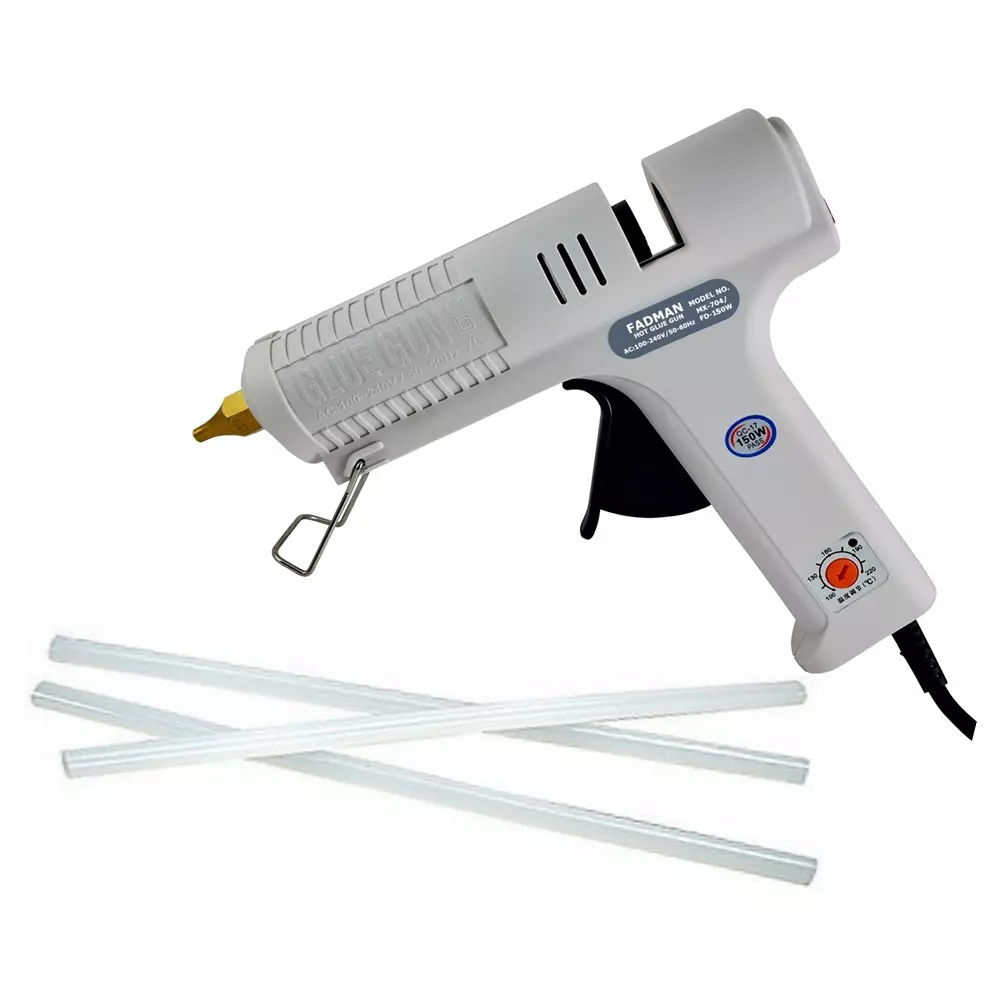 Fadman 150 W Crown or Max Glue Gun with 3 Sticks Adjustable Temperature White 11 mm Stick Dia., FD/CR150W-/FDMAXCR-3ST