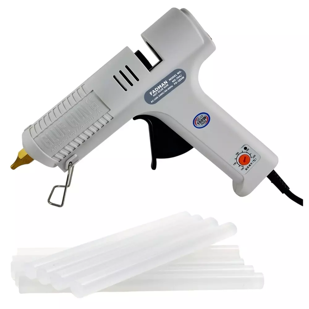 Fadman 150 W Crown or Max Glue Gun with 8 Sticks Adjustable Temperature White 11 mm Stick Dia., FD/CR150W-/FDMAXCR-8ST