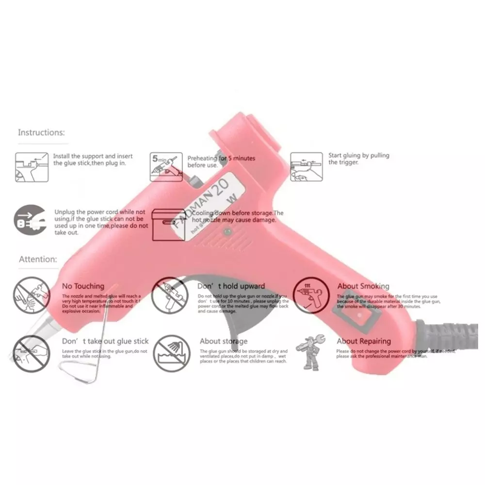 Fadman 20 W Hot Melt Mini Glue Gun with 9 Sticks Standard Temperature Red 7 mm Stick Dia., 0043-REDMINI20WT-9ST