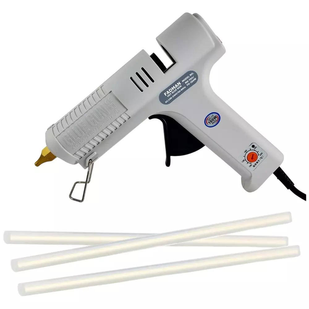 Fadman 150 W Hot Melt Mini Glue Gun with 3 Sticks Adjustable Temperature White 11 mm Stick Dia., 150W-(WHITEMAXFADMAN)-3ST