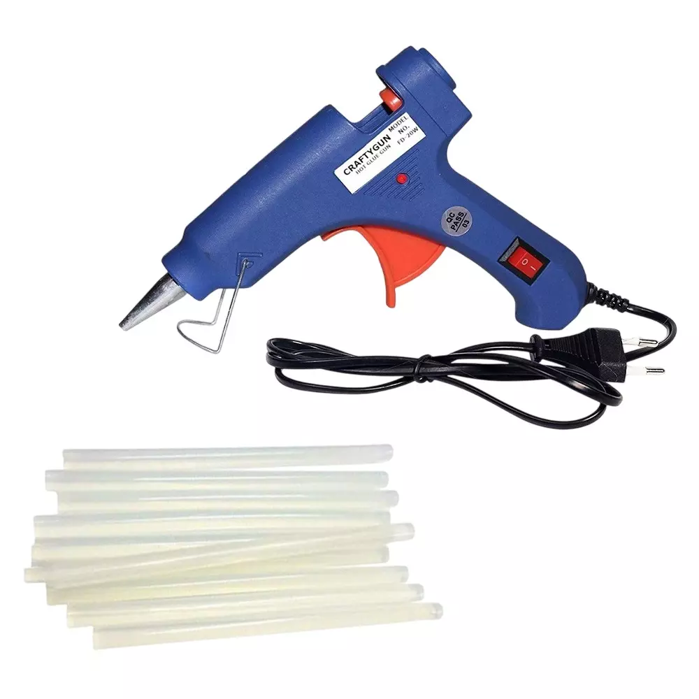CRAFTYGUN 20 W Glue Gun with 12 Sticks ON OFF Switch & Indicator 7 mm Stick Diameter Blue, SH_BLMINI-20WWT-12-ST