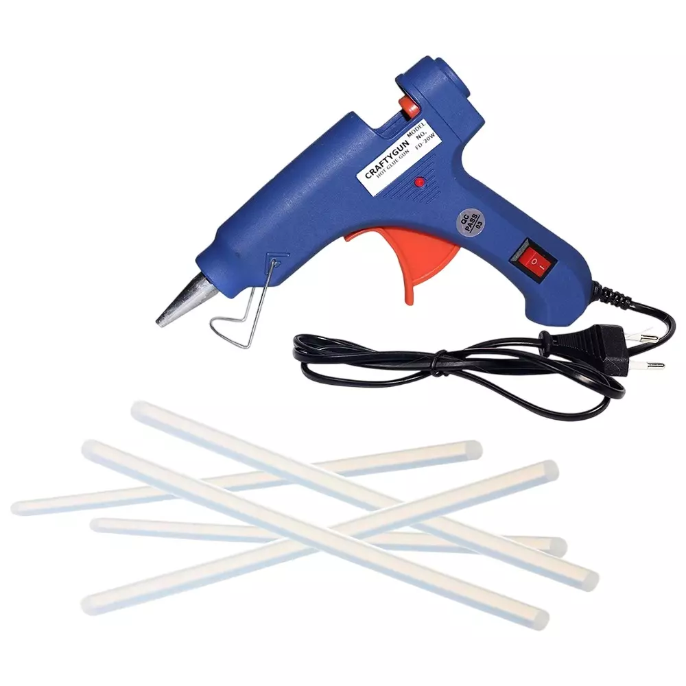 CRAFTYGUN 20 W Glue Gun with 5 Sticks ON OFF Switch & Indicator 7 mm Stick Diameter Blue, SH_BLMINI-20WWT-5-ST