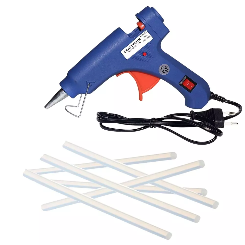 CRAFTYGUN 20 W Standard Temperature Glue Gun with 6 Sticks ON OFF Switch & Indicator 7 mm Stick Diameter Blue, BLMINI-20WWT-6-ST