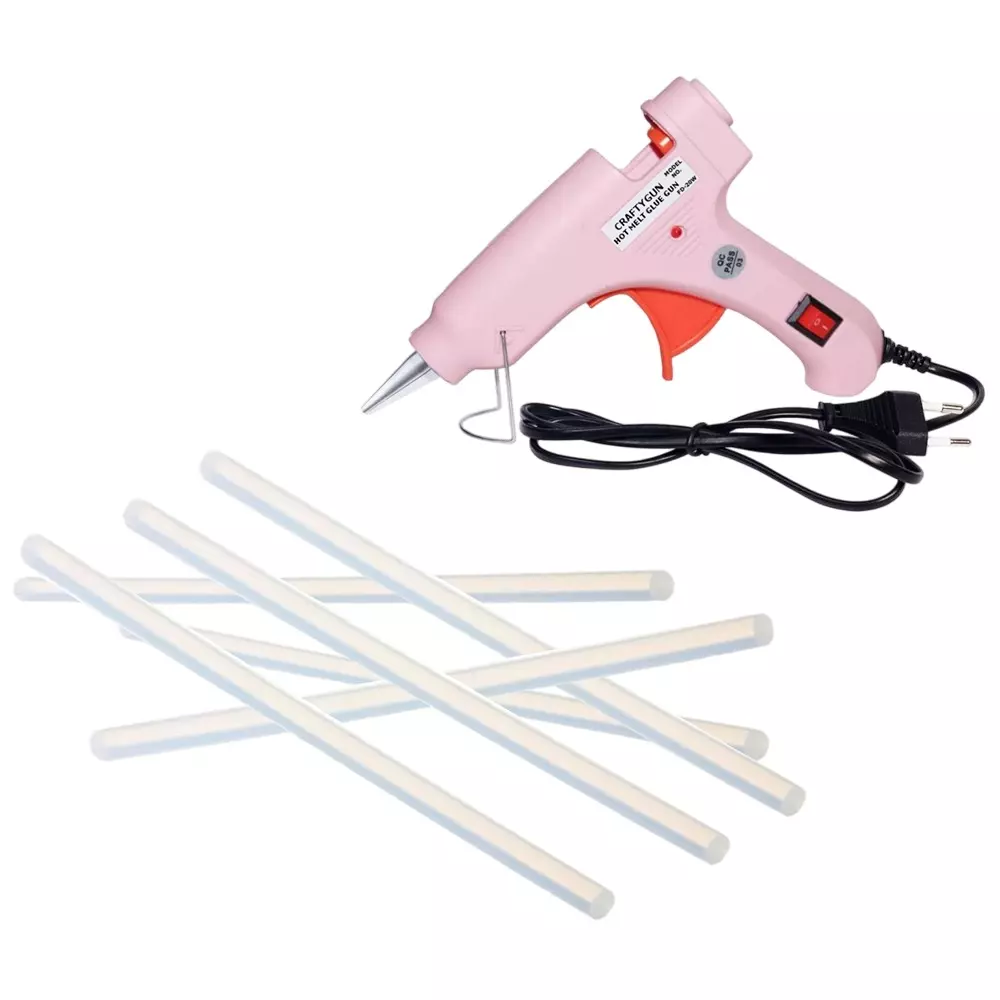 CRAFTYGUN 20 W Standard Temperature Glue Gun with 6 Sticks ON OFF Switch & Indicator 7 mm Stick Diameter Pink, (PINK)MINI-20WWT-6-ST