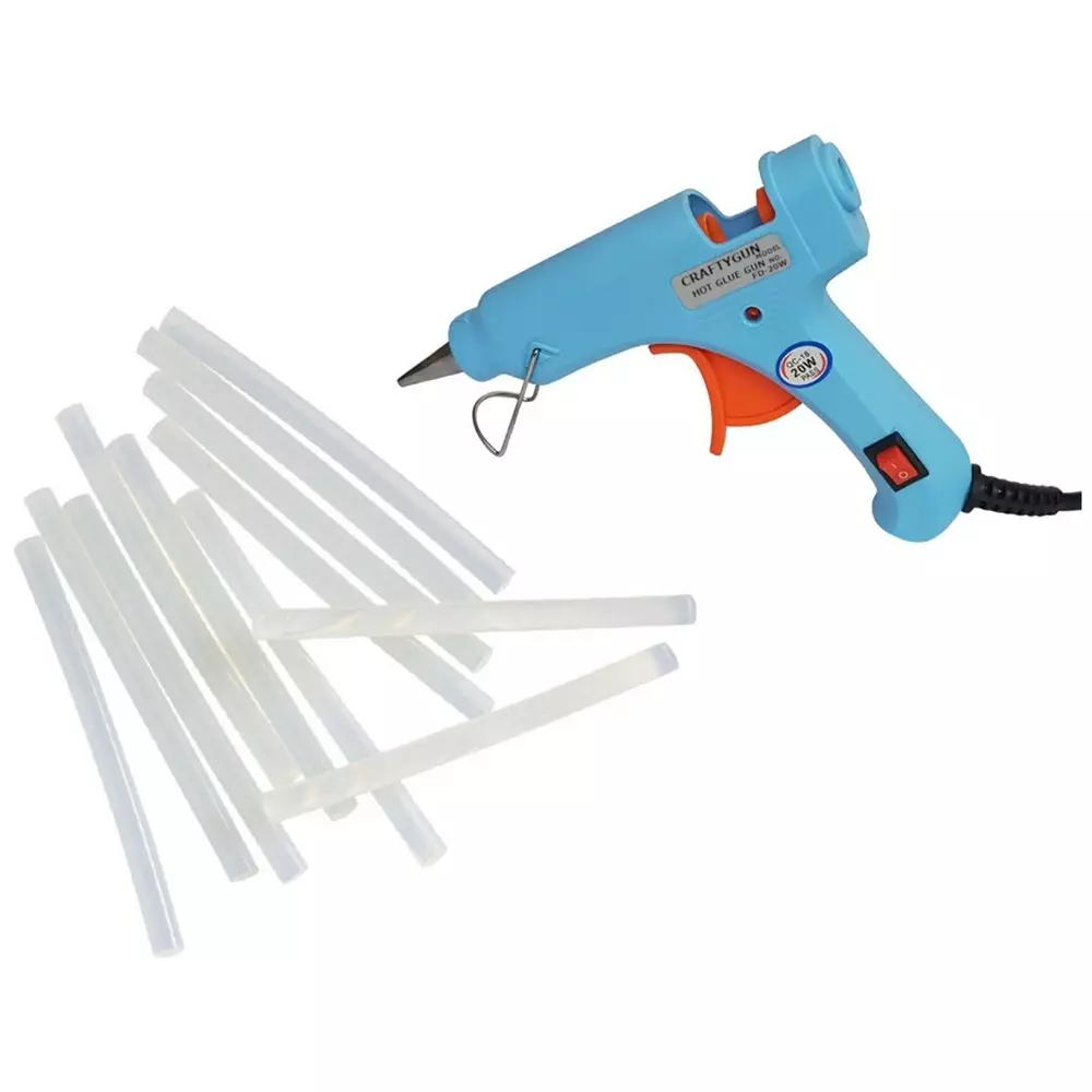 CRAFTYGUN 20 W Glue Gun with Sticks ON OFF Switch & Indicator 7 mm Stick Diameter Sky Blue