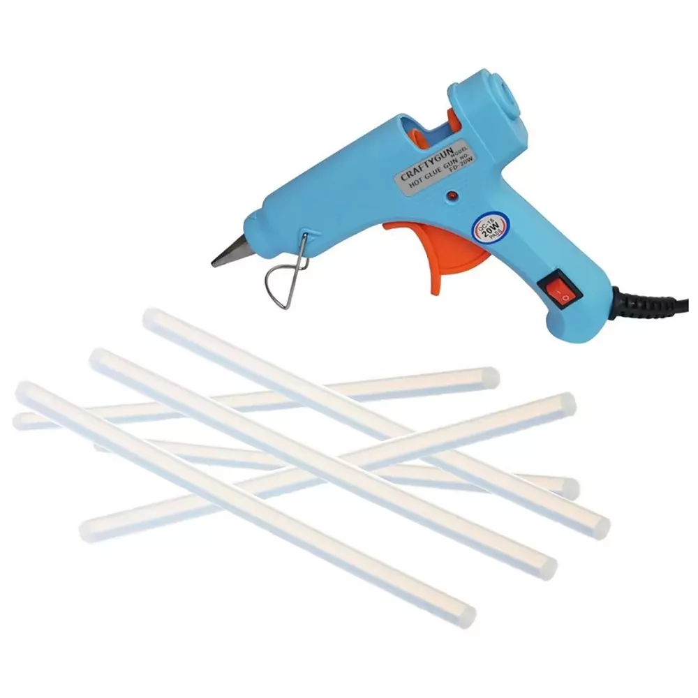 CRAFTYGUN 20 W Standard Temperature Glue Gun with 6 Sticks ON OFF Switch & Indicator 7 mm Stick Diameter Sky Blue, (SKYBLUE)MINI-20WWT-6-ST