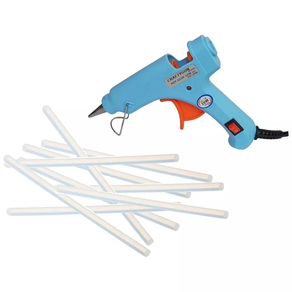 CRAFTYGUN 20 W Standard Temperature Glue Gun with 9 Sticks ON OFF Switch & Indicator 7 mm Stick Diameter Sky Blue, (SKYBLUE)MINI-20WWT-9-ST