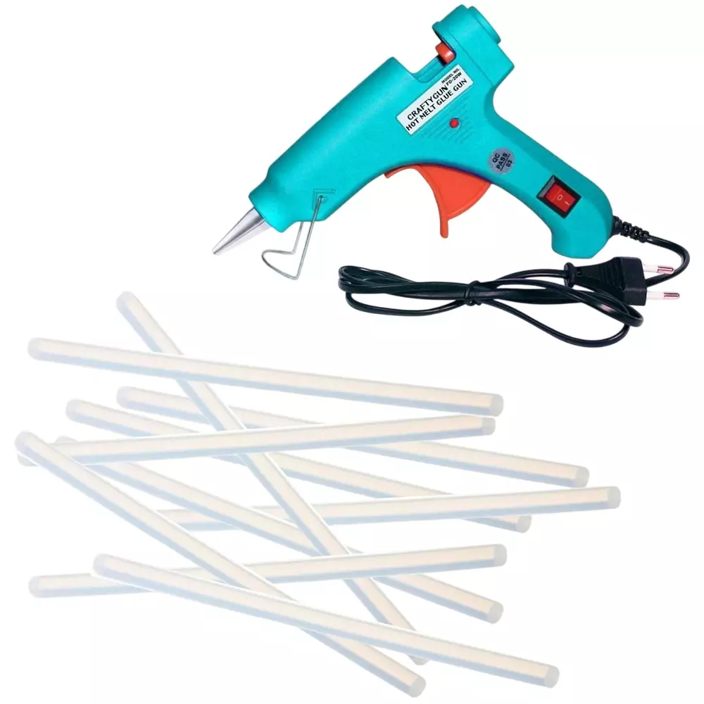 CRAFTYGUN 20 W Glue Gun with 10 Sticks ON OFF Switch & Indicator 7 mm Stick Diameter Turquoise, SH_(TURQISS)MINI-20WWT-10-ST