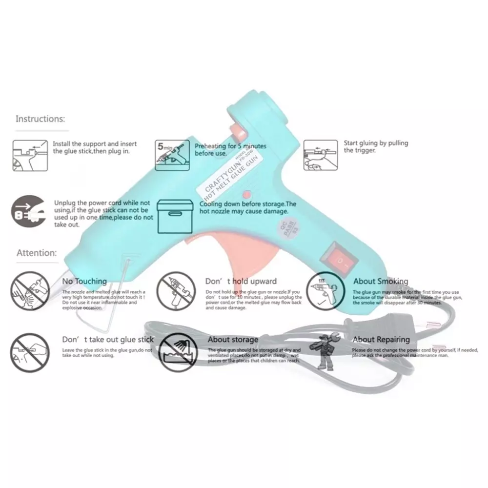 CRAFTYGUN 20 W Glue Gun with 10 Sticks ON OFF Switch & Indicator 7 mm Stick Diameter Turquoise, SH_(TURQISS)MINI-20WWT-10-ST