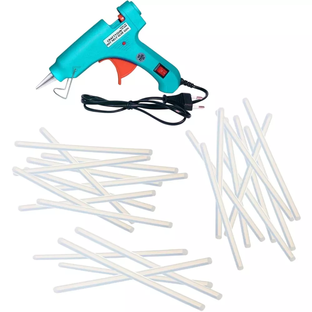 CRAFTYGUN 20 W Glue Gun with 25 Sticks ON OFF Switch & Indicator 7 mm Stick Diameter Turquoise, SH_(TURQISS)MINI-20WWT-25-ST