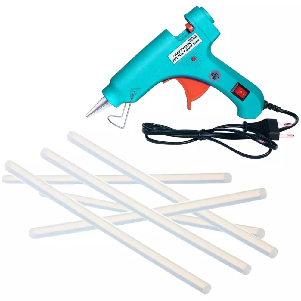 CRAFTYGUN 20 W Standard Temperature Glue Gun with 6 Sticks ON OFF Switch & Indicator 7 mm Stick Diameter Turquoise, (TURQISS)MINI-20WWT-6-ST