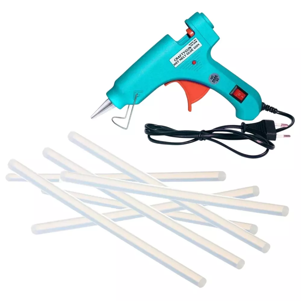 CRAFTYGUN 20 W Glue Gun with 7 Sticks ON OFF Switch & Indicator 7 mm Stick Diameter Turquoise, SH_(TURQISS)MINI-20WWT-7-ST