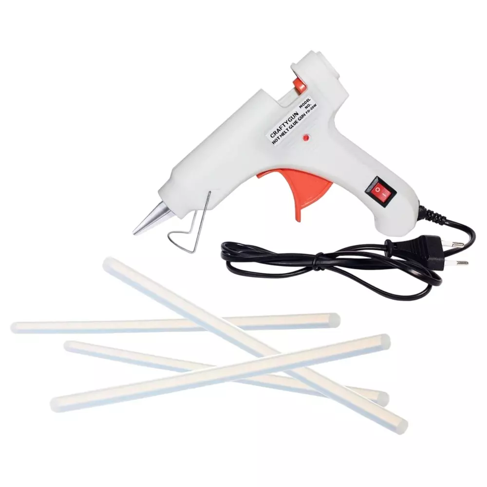 CRAFTYGUN 20 W Glue Gun with 4 Sticks ON OFF Switch & Indicator 7 mm Stick Diameter White, SH_(WHITEE)MINI-20WWT-4-ST