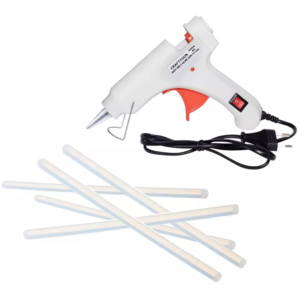 CRAFTYGUN 20 W Glue Gun with 5 Sticks ON OFF Switch & Indicator 7 mm Stick Diameter White, SH_(WHITEE)MINI-20WWT-5-ST