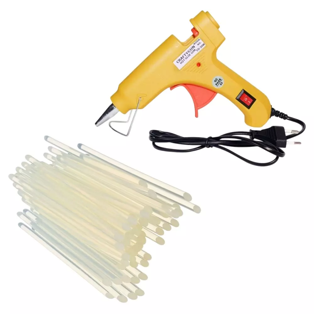 CRAFTYGUN 20 W Standard Temperature Glue Gun with Sticks ON OFF Switch & Indicator 7 mm Stick Diameter Yellow