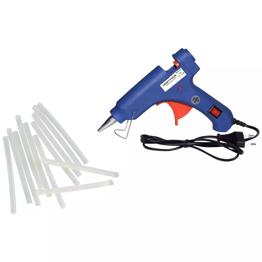 CRAFTYGUN 20 W Standard Temperature Mini Glue Gun with 12 Sticks Blue 7 mm Stick Diameter, BBLLUUEEMINI-12-STKKS