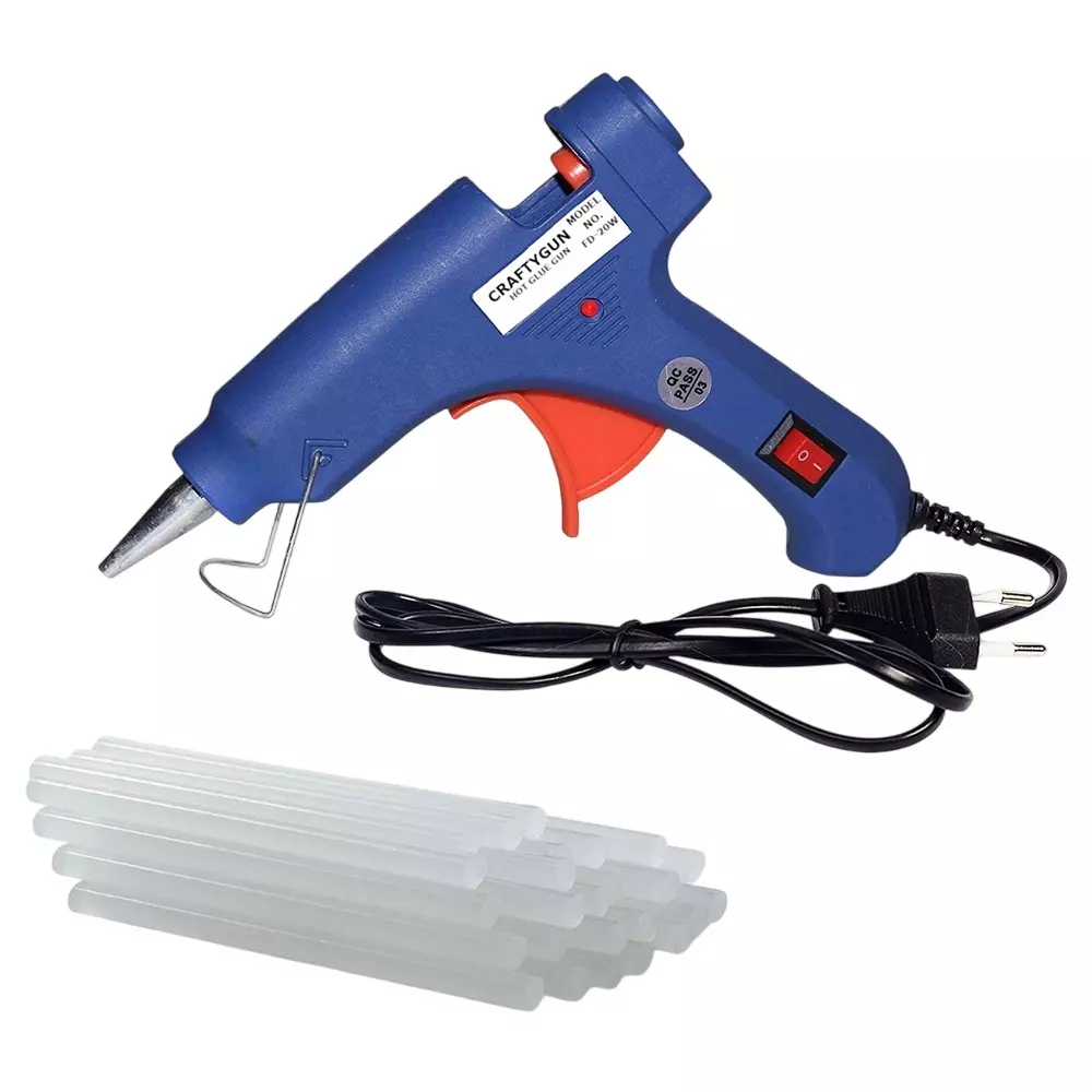 CRAFTYGUN 20 W Standard Temperature Mini Glue Gun with 15 Sticks Blue 7 mm Stick Diameter, BBLLUUEEMINI-15-STKKS