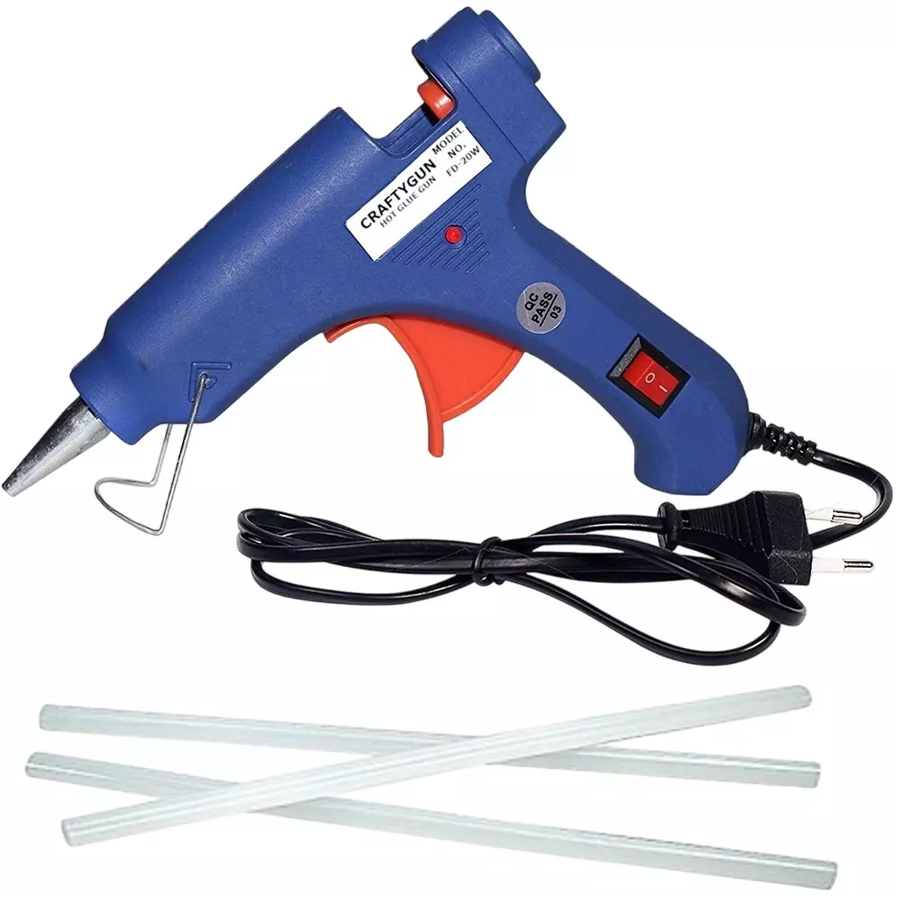 CRAFTYGUN 20 W Mini Glue Gun with 3 Sticks Blue 7 mm Stick Diameter, SH_BBLLUUEEMINI-3-STKKS