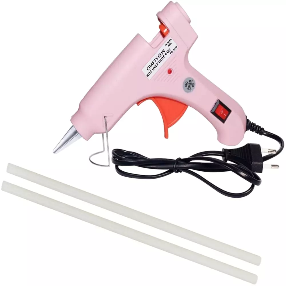 CRAFTYGUN 20 W Mini Glue Gun with 2 Sticks Pink 7 mm Stick Diameter, SH_PPIINK--MINI-2-STKKS-20WT