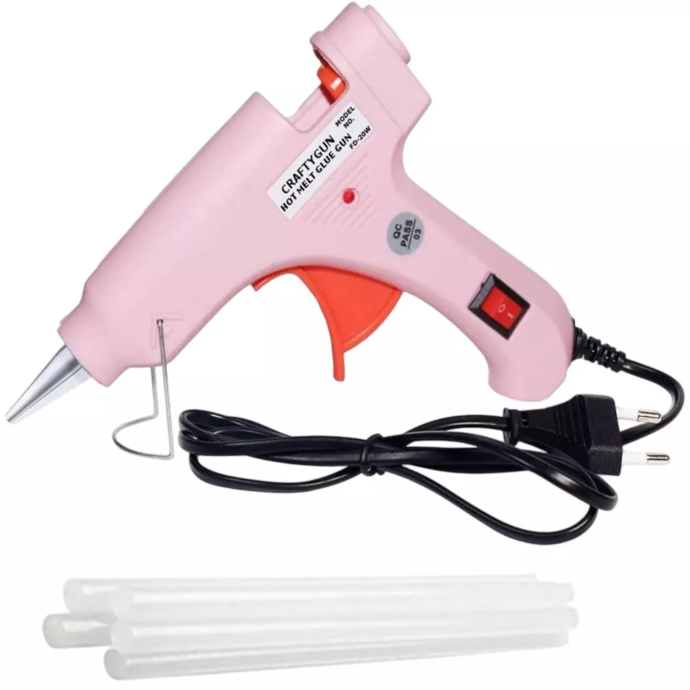 CRAFTYGUN 20 W Mini Glue Gun with 5 Sticks Pink 7 mm Stick Diameter, SH_PPIINK--MINI-5-STKKS-20WT