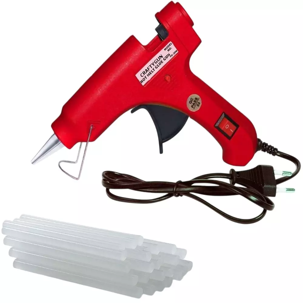CRAFTYGUN 20 W Mini Glue Gun with 15 Sticks Red 7 mm Stick Diameter, SH_RREEDD--MINI-15-STKKS-20WT