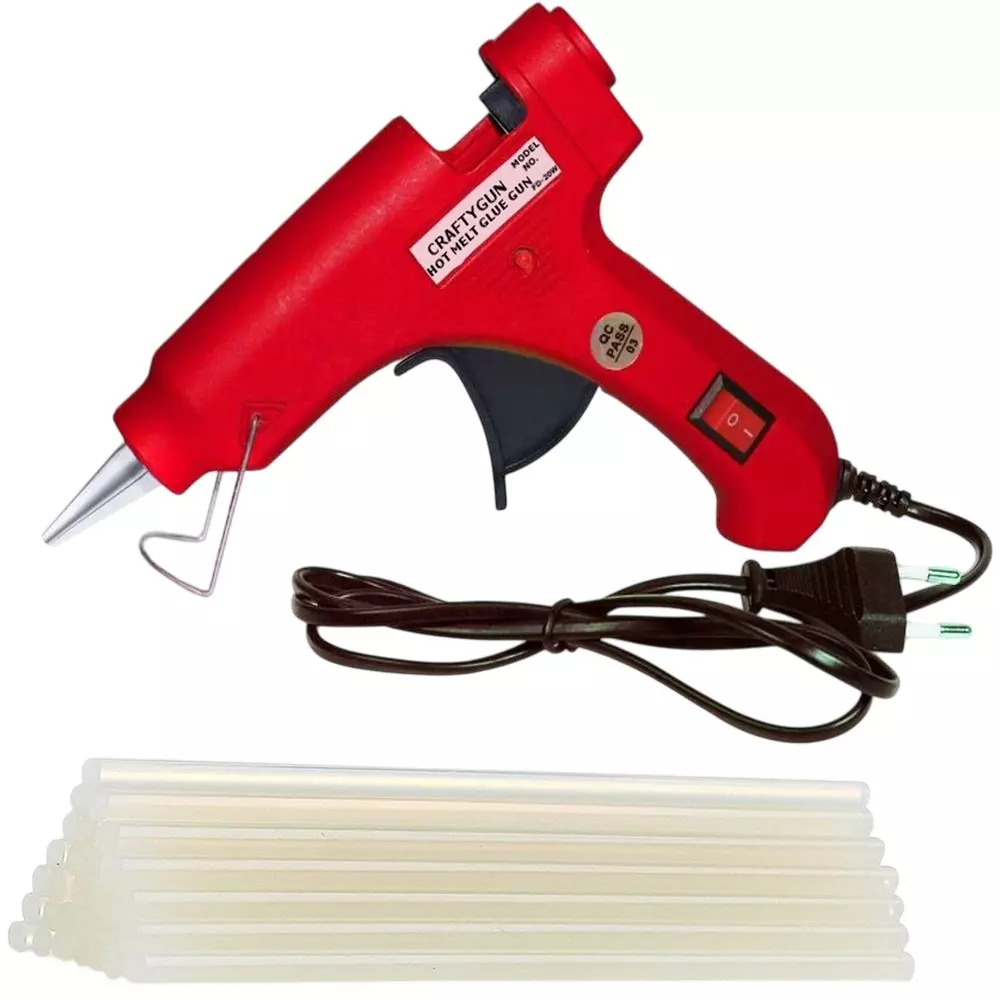 CRAFTYGUN 20 W Standard Temperature Mini Glue Gun with 20 Sticks Red 7 mm Stick Diameter, RREEDD--MINI-20-STKKS-20WT