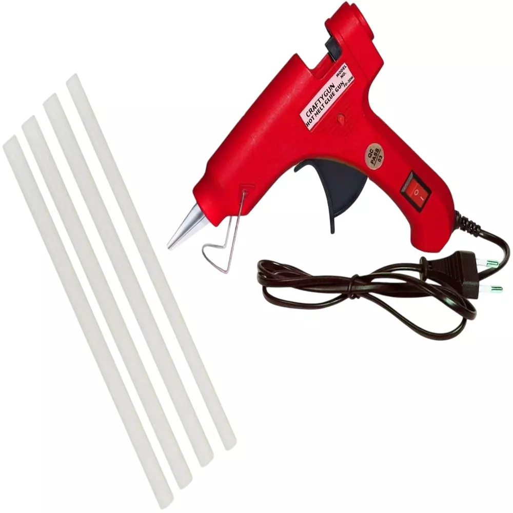 CRAFTYGUN 20 W Standard Temperature Mini Glue Gun with 4 Sticks Red 7 mm Stick Diameter, RREEDD--MINI-4-STKKS-20WT