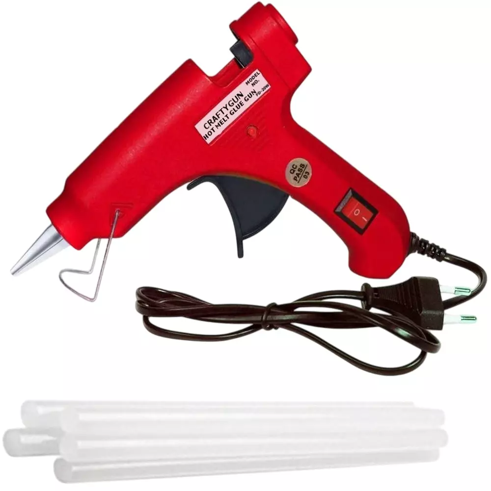 CRAFTYGUN 20 W Standard Temperature Mini Glue Gun with 5 Sticks Red 7 mm Stick Diameter, RREEDD--MINI-5-STKKS-20WT