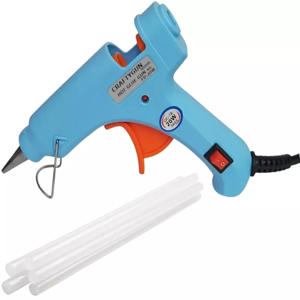 CRAFTYGUN 20 W Standard Temperature Mini Glue Gun with 5 Sticks Sky Blue 7 mm Stick Diameter, SSKYBLU--MINI-5-STKKS-20WT