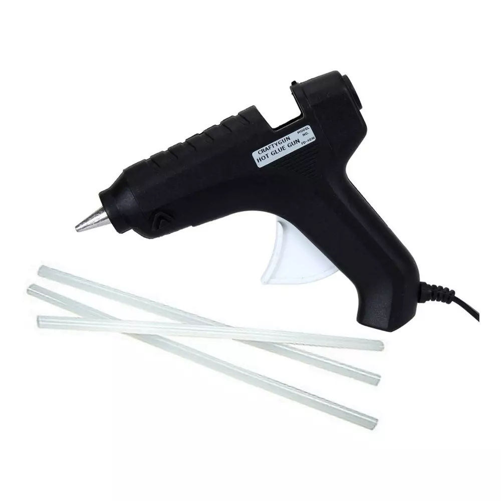 CRAFTYGUN 40 W Standard Temperature Hot Glue Gun with 3 Stick Black 11 mm Stick Dia., BLACK40-WT-CRAFTYGUN-3ST