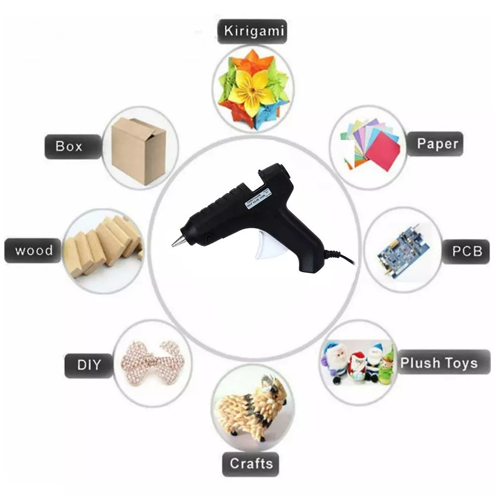 CRAFTYGUN 40 W Standard Temperature Hot Glue Gun with 3 Stick Black 11 mm Stick Dia., BLACK40-WT-CRAFTYGUN-3ST