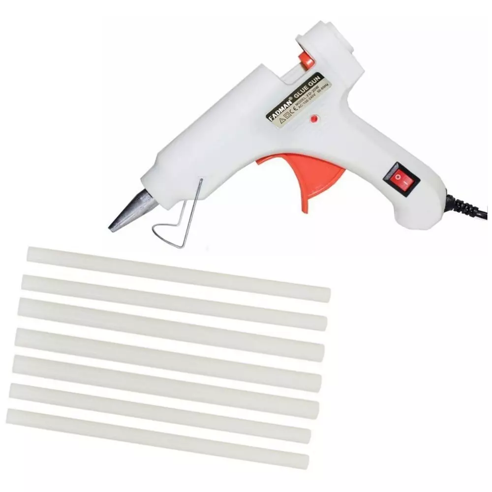 Fadman 20 W Standard Temperature Hot Melt Mini Glue Gun with 7 Stick White 7 mm Stick Dia., 39-Whitemini-20wt-7-St