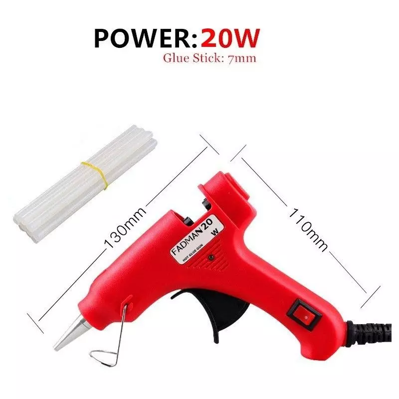 Fadman 20 W Hot Melt Mini Glue Gun with 40 Sticks Standard Temperature Red 7 mm Stick Dia., 0049-REDMINI20WT-40ST