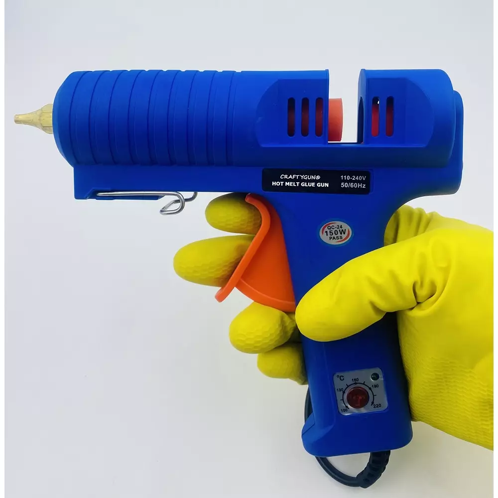 CRAFTYGUN 150 W Trigger Feed Hot Glue Gun Blue with 2 Stick, FD-150 W