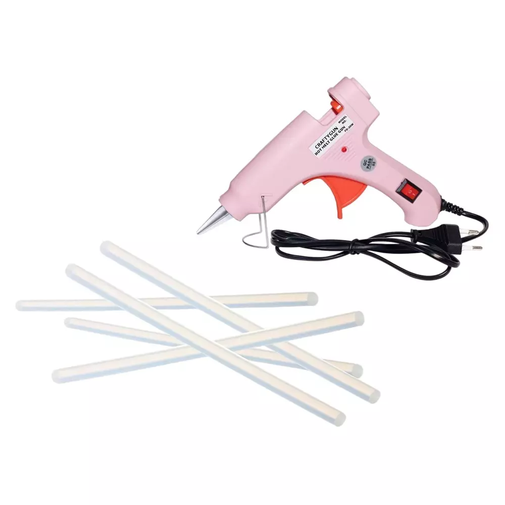 CRAFTYGUN 20 W Standard Temperature Glue Gun with 5 Sticks ON OFF Switch & Indicator 7 mm Stick Diameter Pink, (PINK)MINI-20WWT-5-ST
