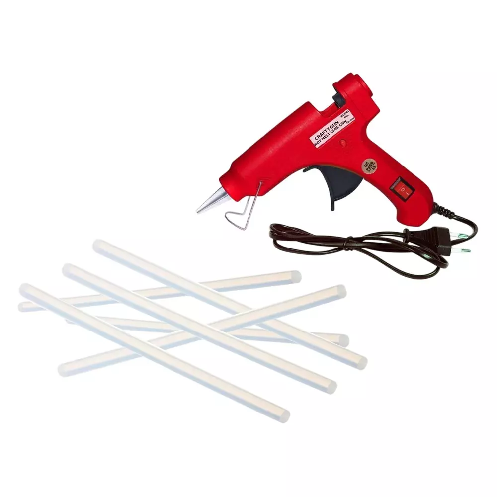 CRAFTYGUN 20 W Standard Temperature Glue Gun with 6 Sticks ON OFF Switch & Indicator 7 mm Stick Diameter Red, (RED)MINI-20WWT-6-ST
