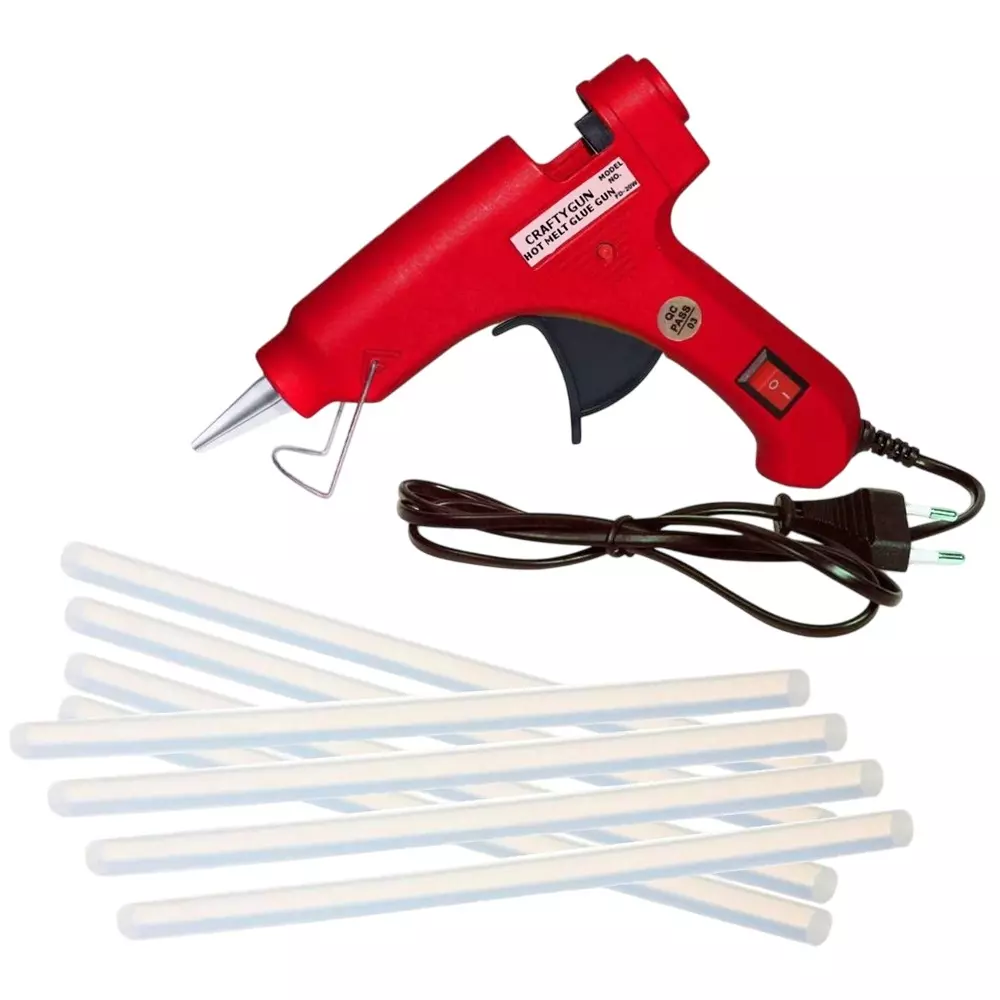 CRAFTYGUN 20 W Glue Gun with 8 Sticks ON OFF Switch & Indicator 7 mm Stick Diameter Red, SH_(RED)MINI-20WWT-8-ST