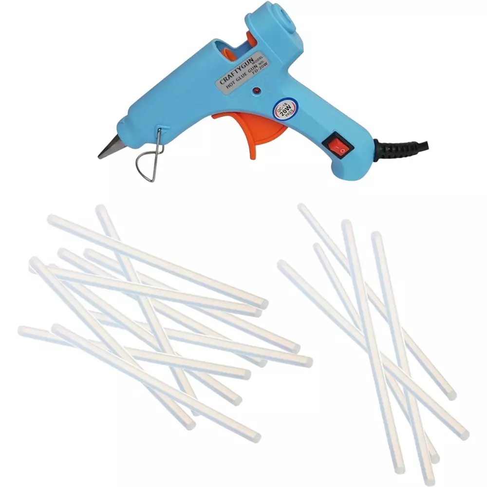 CRAFTYGUN 20 W Glue Gun with 15 Sticks ON OFF Switch & Indicator 7 mm Stick Diameter Sky Blue, SH_(SKYBLUE)MINI-20WWT-15-ST