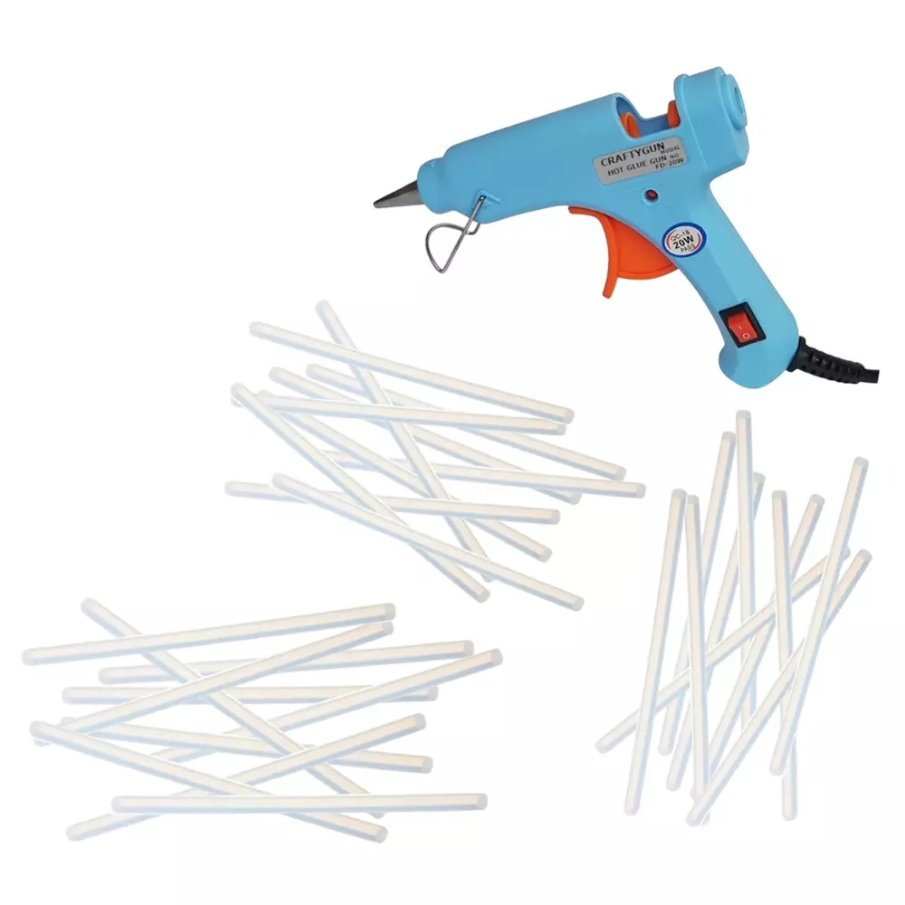 CRAFTYGUN 20 W Glue Gun with 30 Sticks ON OFF Switch & Indicator 7 mm Stick Diameter Sky Blue, SH_(SKYBLUE)MINI-20WWT-30-ST
