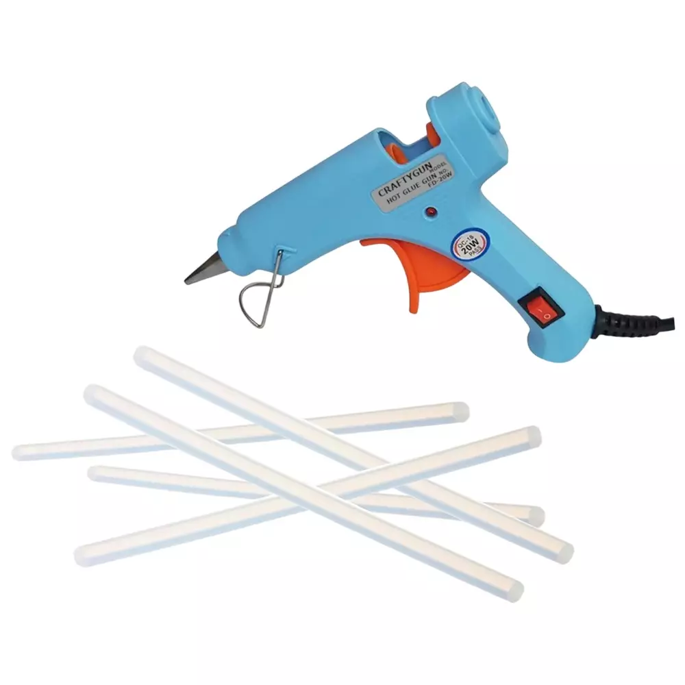 CRAFTYGUN 20 W Glue Gun with 5 Sticks ON OFF Switch & Indicator 7 mm Stick Diameter Sky Blue, SH_(SKYBLUE)MINI-20WWT-5-ST