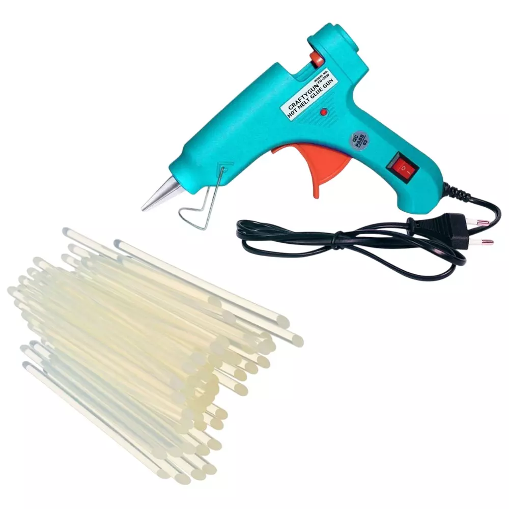 CRAFTYGUN 20 W Standard Temperature Glue Gun with 40 Sticks ON OFF Switch & Indicator 7 mm Stick Diameter Turquoise, (TURQISS)MINI-20WWT-40-ST