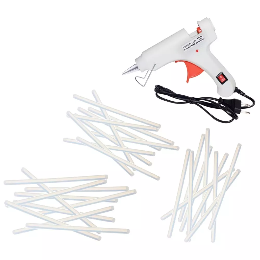 CRAFTYGUN 20 W Glue Gun with Sticks ON OFF Switch & Indicator 7 mm Stick Diameter White