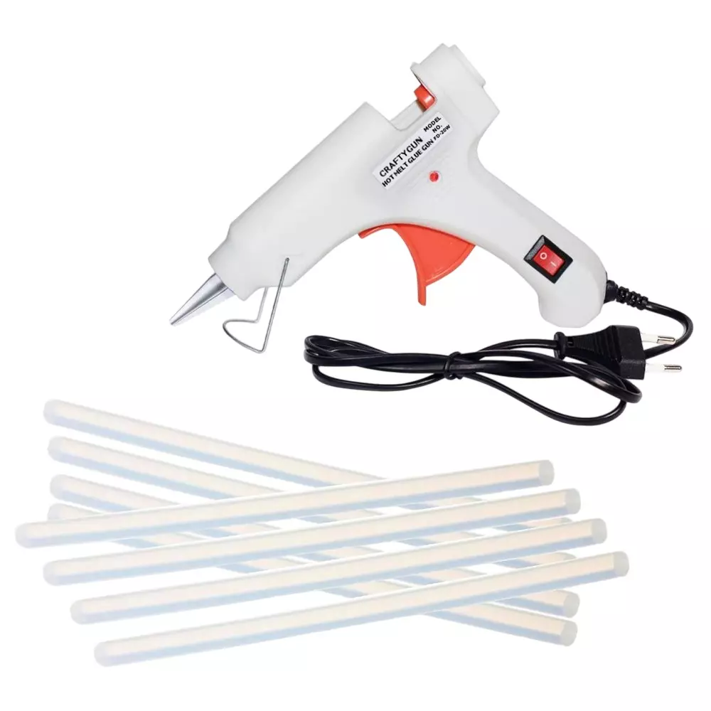 CRAFTYGUN 20 W Glue Gun with 8 Sticks ON OFF Switch & Indicator 7 mm Stick Diameter White, SH_(WHITEE)MINI-20WWT-8-ST