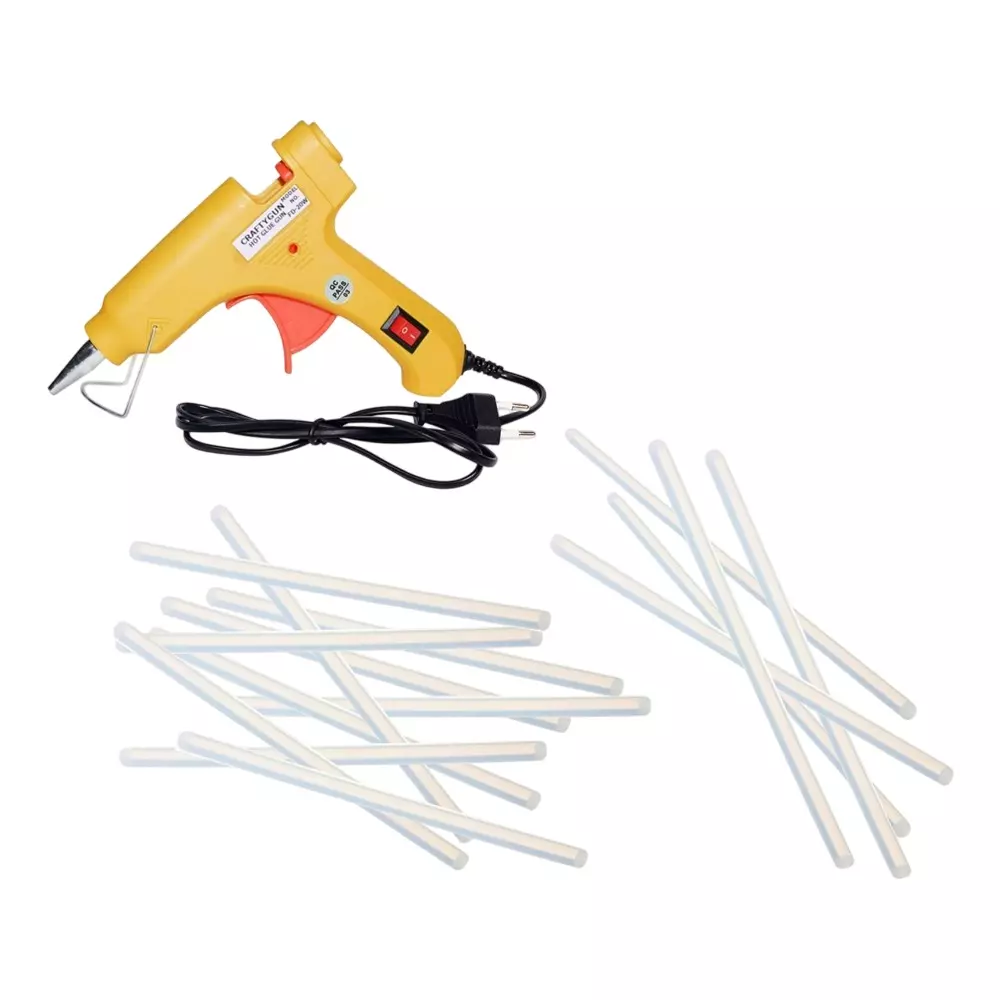 CRAFTYGUN 20 W Standard Temperature Glue Gun with 15 Sticks ON OFF Switch & Indicator 7 mm Stick Diameter Yellow, (YEELOO)MINI-20WWT-15-ST