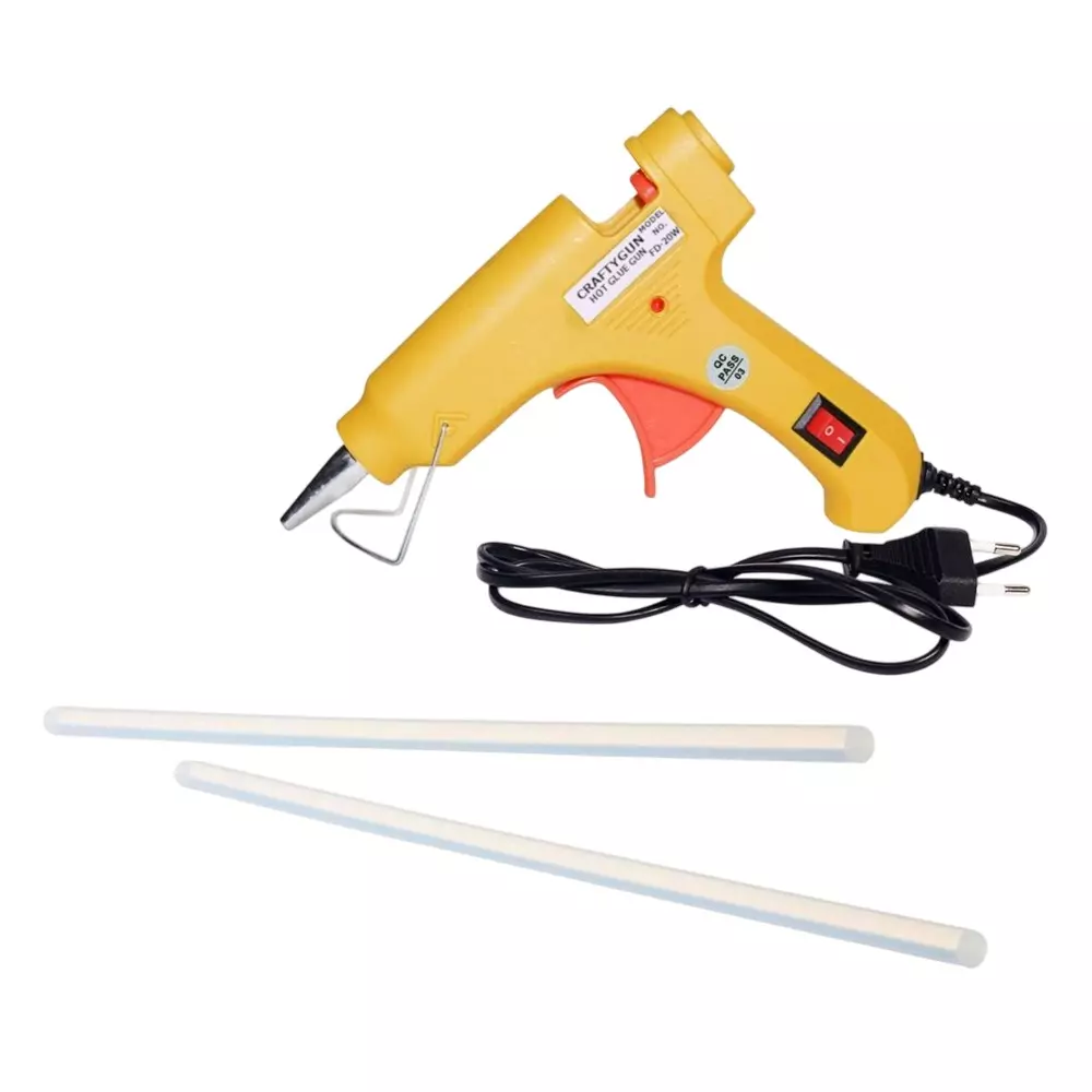 CRAFTYGUN 20 W Standard Temperature Glue Gun with 2 Sticks ON OFF Switch & Indicator 7 mm Stick Diameter Yellow, (YEELOO)MINI-20WWT-2-ST