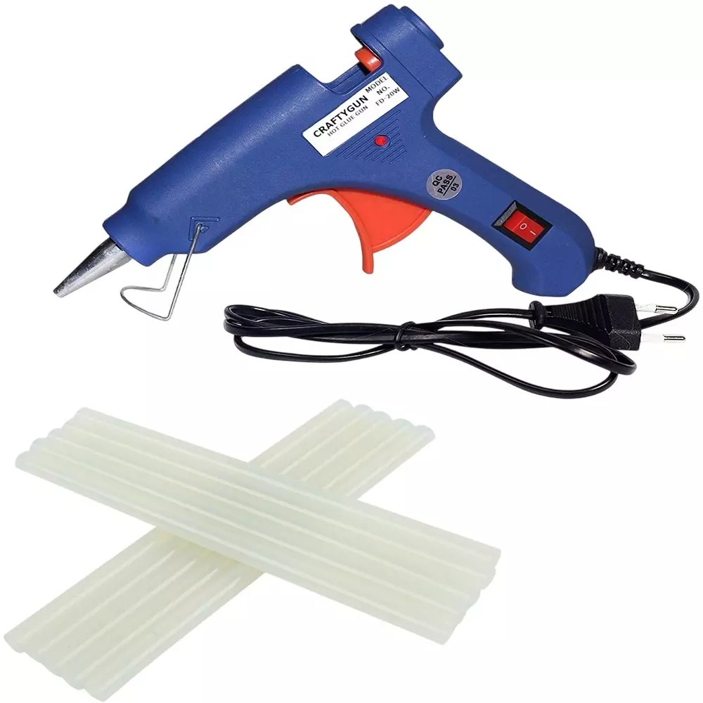 CRAFTYGUN 20 W Standard Temperature Mini Glue Gun with 10 Sticks Blue 7 mm Stick Diameter, BBLLUUEEMINI-10-STKKS