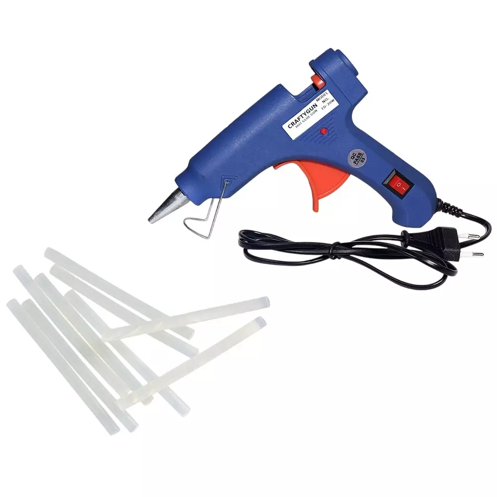 CRAFTYGUN 20 W Mini Glue Gun with 9 Sticks Blue 7 mm Stick Diameter, SH_BBLLUUEEMINI-9-STKKS